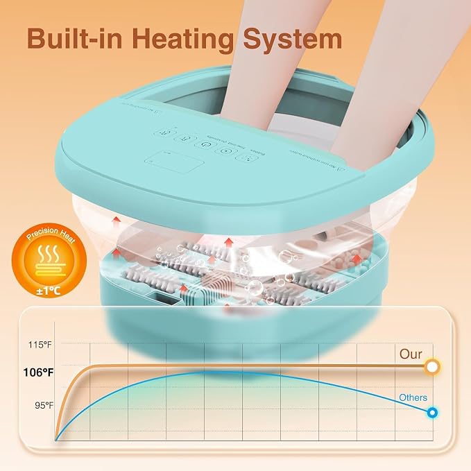 Pedicure Foot Spa with Bubble and Heat, Collapsible Foot Soaking Tub with - Image 5