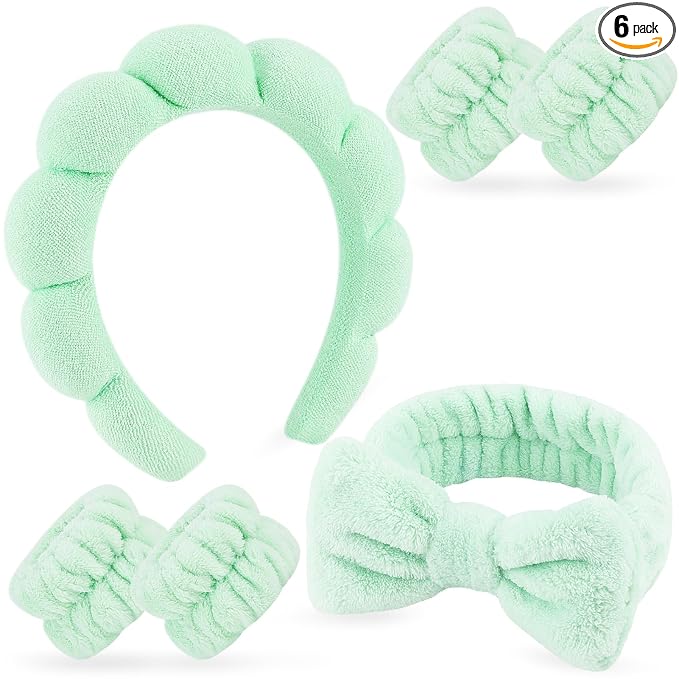 Zkptops 6Pcs Spa Headband for Washing Face Wristbands Set Women Bubble Makeup by ZKPTOPS
