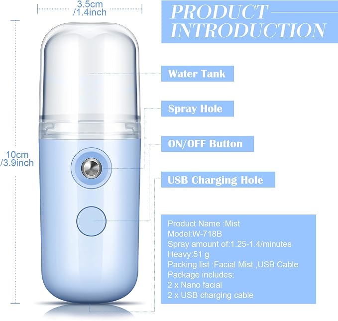 Honoson 2 Pack Nano Facial Mister Spray Bottle Handheld Humidifier Portable - Image 3
