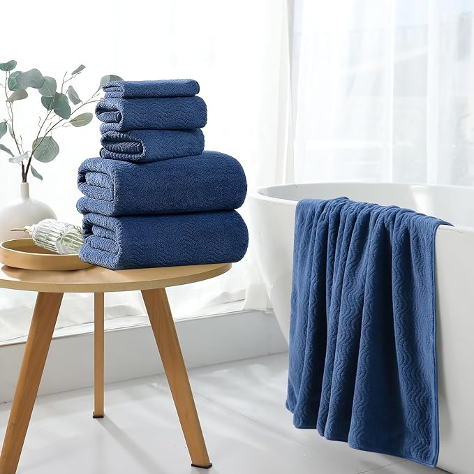 8 Piece Bath Towel Set Navy |2 Oversized Large Bath Sheet, 2 Hand Towels - Image 7