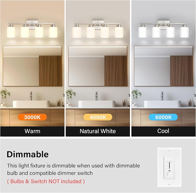 FonmYim Brushed Nickel Bathroom Light Fixtures, 4-Light Modern Vanity Light - Image 5