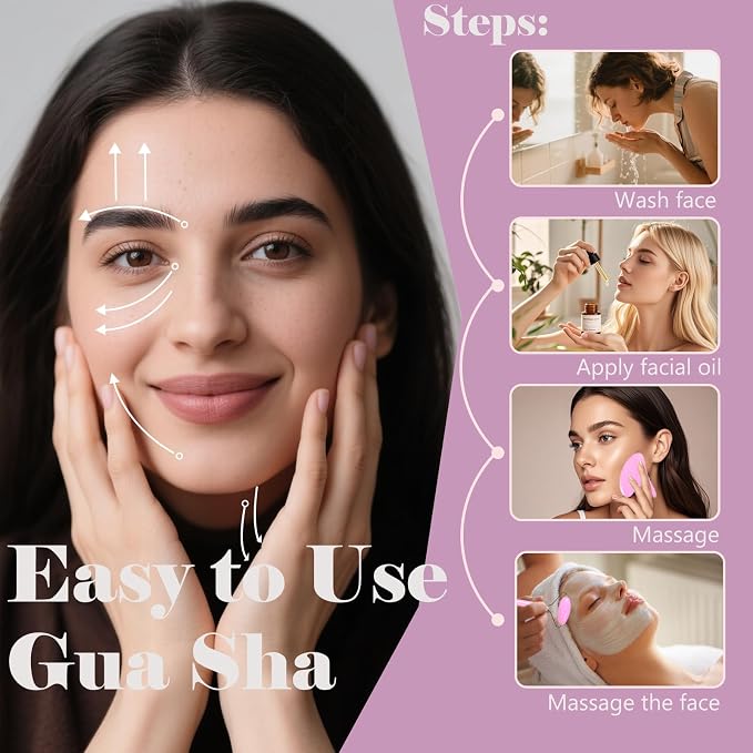 Gua Sha Facial Massage Tool and Roller Set, Facial Massager - Image 5