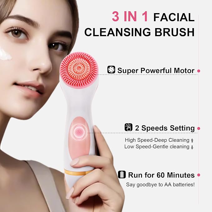 Facial Cleansing Brush, 3 in 1 Electric Face Scrubber - Image 2