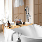Bamboo Bathtub Tray | Splash-Proof Adjustable | Non-Slip Pads, Wine Holder & - Image 3