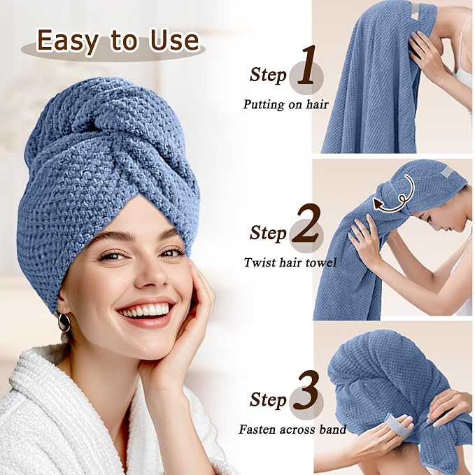 Microfiber Hair Towel Wrap for Women, Quick-Dry Turban, Ultra Absorbent & - Image 3