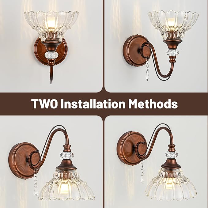 1 Piece Vintage Wall Sconce, 1-Light Matte Antique Red Bronze Finish Wall Sconce - Image 2