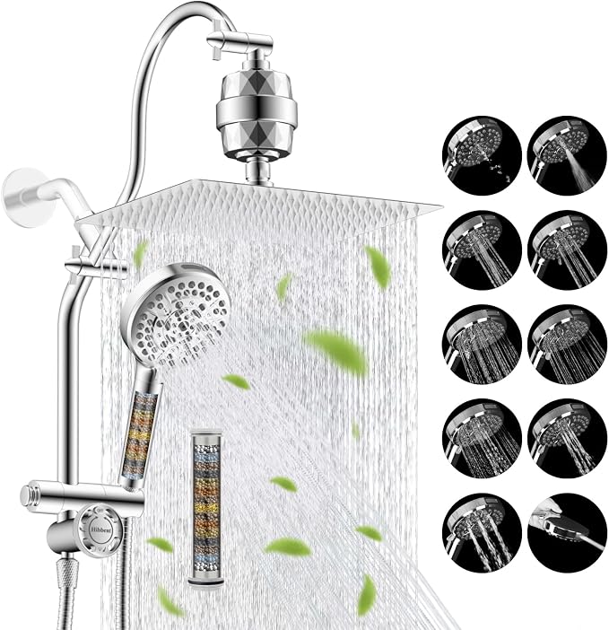 Hibbent Dual Filter All Metal 12" Rainfall Showerhead Combo, High Pressure by Hibbent