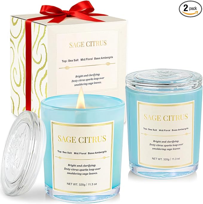 Scented Candles for Home, Wood Wick Sage Citrus Scented Candle, 22.6 oz 150 by CJVIUS