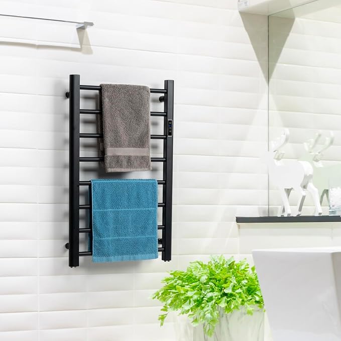 MyGift Hotel Series Matte Black Carbon Steel Towel Warmer Rack - Image 7