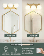 Bathroom Light Fixtures, 3-Light Brushed Gold Vanity Light, Modern Wall Sconces - Image 2