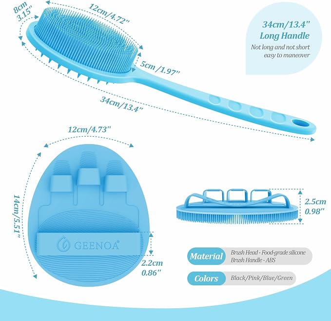 Silicone Back Scrubber & Bath Glove Set 2PCS, 13.4'' Gentle Shower Back Scrubber - Image 2