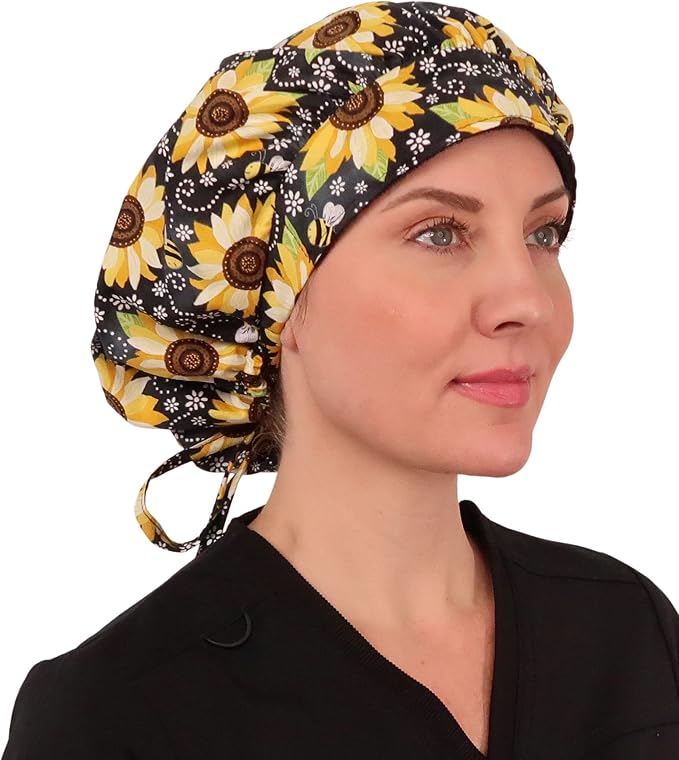 Sparkling EARTH Banded Bouffant Surgical Scrub Ponytail Working Caps and - Image 4