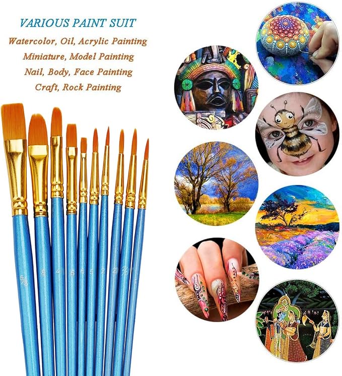 BOSOBO Paint Brush Sets, 6 Pack 60 Pcs Pointed-Round Tip Paintbrushes Nylon - Image 3