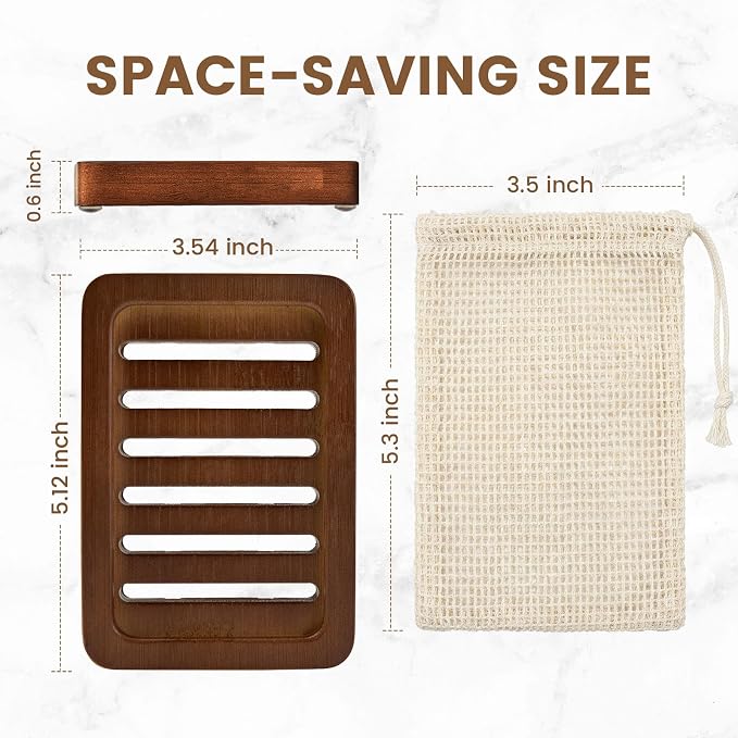 2PCS Self Draining Soap Holders, Rustic Slotted Bamboo Dish Tray, Easy Cleaning - Image 2