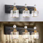 PRESDE Crystal 3 Light Bathroom Vanity Lights Black and Gold Bathroom Lights - Image 6