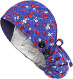 Satin Lined Scrub Caps with Buttons & Sweathand, Surgical Caps by Yuest