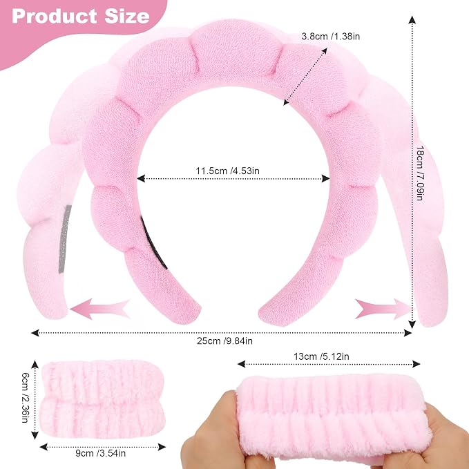 6Pcs Spa Headband and Wrist Washband Set, Skincare Makeup Headband, Sponge Face - Image 2