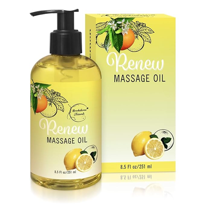 Renew Massage Oil with Orange, Lemon & Peppermint Essential Oils by BrookethorneNaturals