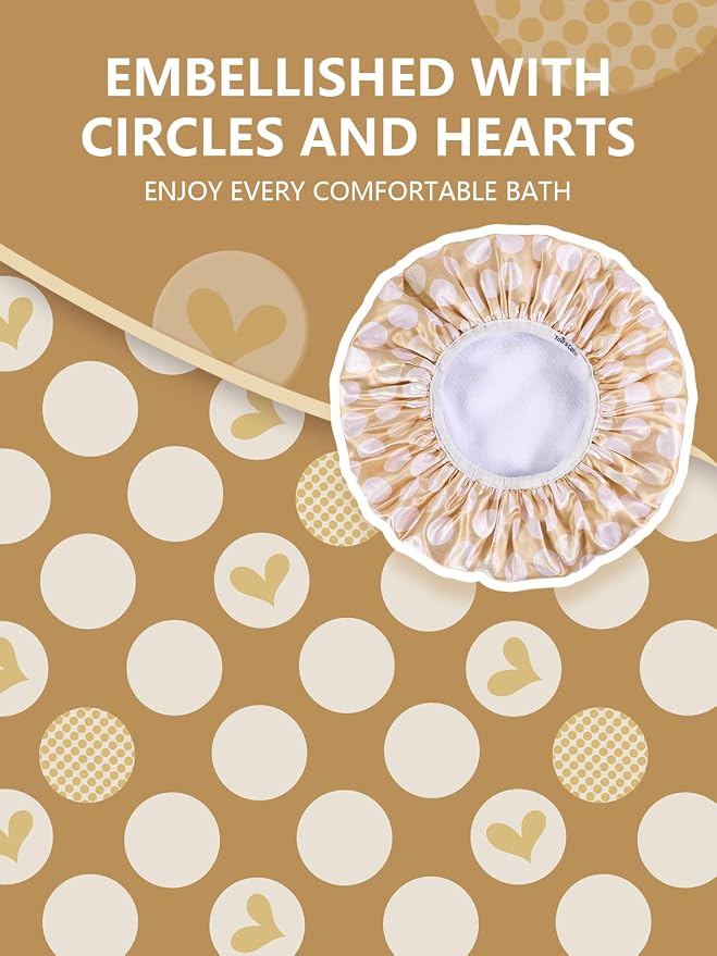 Years calm Terry Lined Shower Cap, Triple Layer Heart Motifs, Waterproof - Image 7