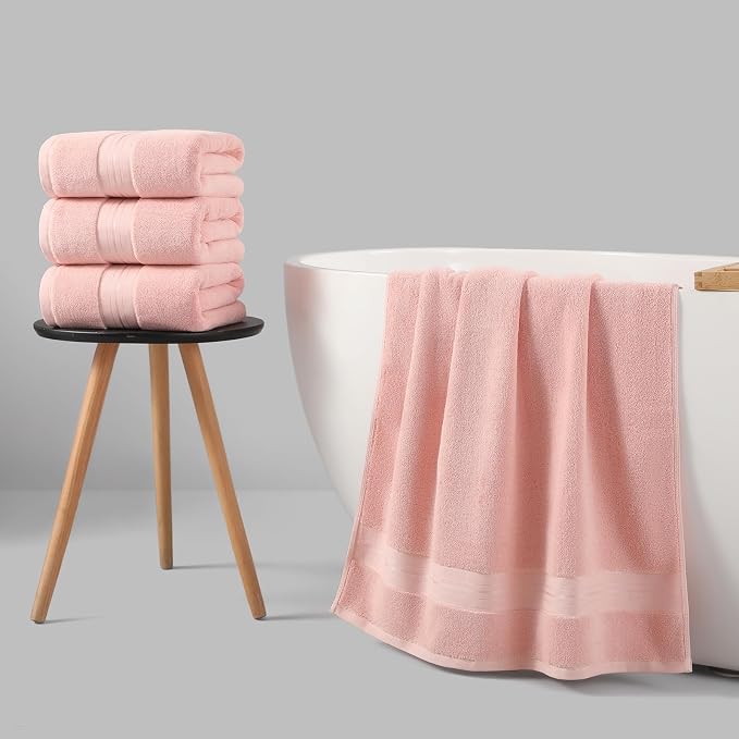 REDKISS Pink Bath Towels Set of 4, Extra Large Bath Sheets 27 X 59 Inches - Image 4