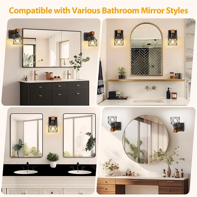 Wall Sconces Set of Two, Farmhouse 1-Light Matte Black Vanity Lights - Image 6