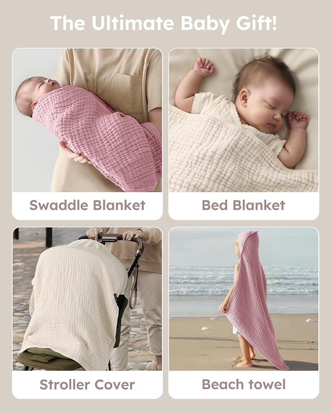 Yoofoss Hooded Baby Towels for Newborn 2 Pack 100% Muslin Organic Cotton Baby - Image 6