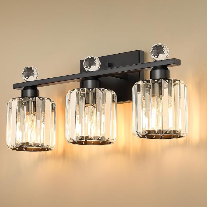3-Light Black Modern K9 Crystal Vanity Lights - Image 2