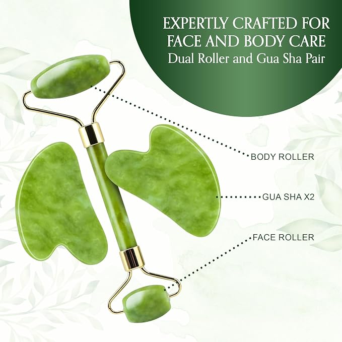 Jade Roller and Gua Sha Set for Face & Body – 4-Piece Authentic Jade Facial - Image 7