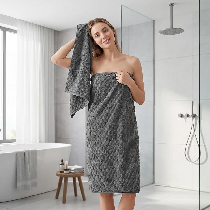 REDKISS 4 Pack Charcoal Gray Microfiber Bath Towels - Image 3