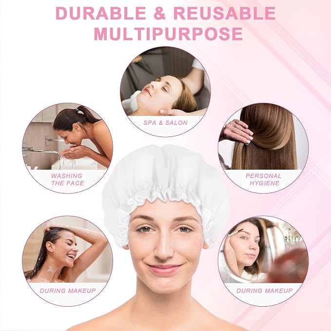 Reusable Shower Caps for Women, Terry Cloth Lined Shower Cap Double Layer - Image 7