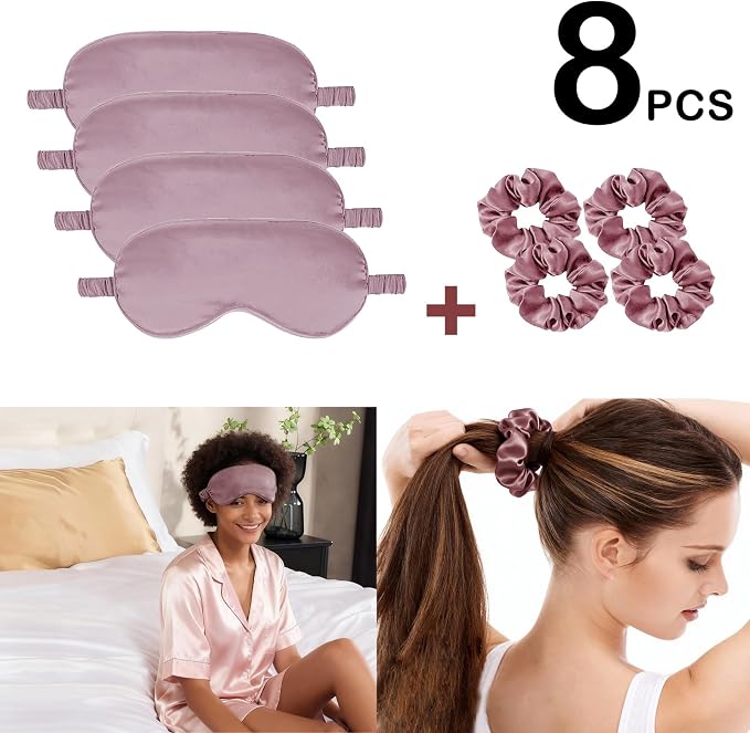 Satin Eye Mask 8Pcs Silk Sleep Masks Silky Blindfold Eyeshade Blackout Eyes - Image 2