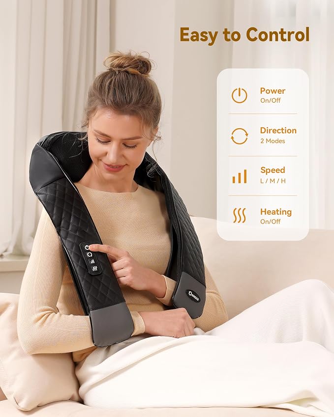 Neck Massager with Heat, Shiatsu Neck and Back Massager, 4D Deep Tissue Kneading - Image 2