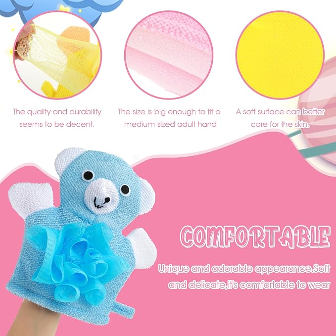 Dimeho Kids Bath Gloves, 4/2pcs Shower Gloves Loofah - Image 6