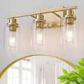3 Light Bathroom Light Fixtures Brushed Brass Vanity Light Over Mirror Modern by HCCZLighting