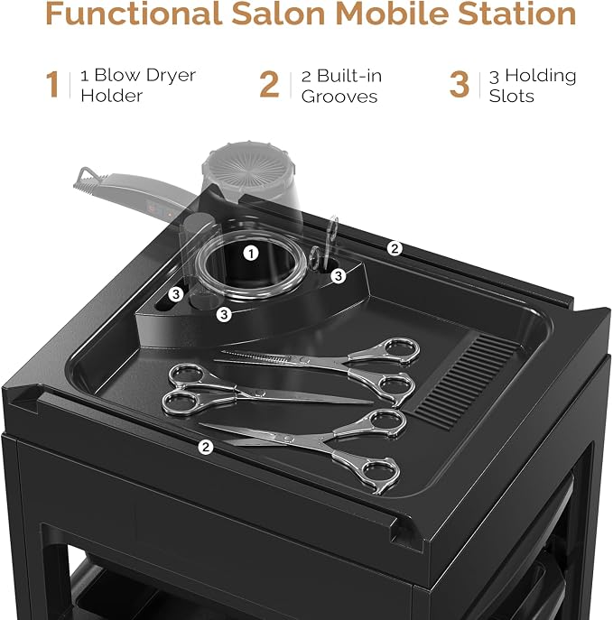 OmySalon Salon Cart for Hair Stylist Black - Image 5