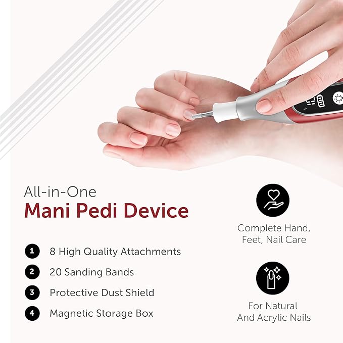 PediLux Pro Professional Manicure Pedicure Kit, Cordless Electric Nail File - Image 7