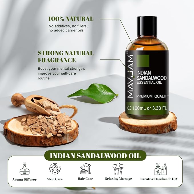 MAYJAM Indian Sandalwood Essential Oils 3.38 FL.OZ Pure Indian Sandalwood Oil - Image 2