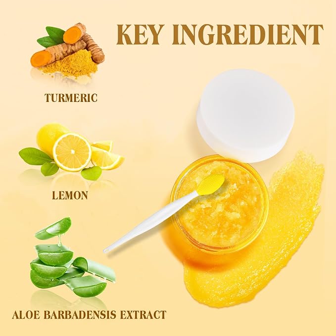 Turmeric Lemon Lip Scrub with Brush, Lip Scrubber Exfoliator - Image 3