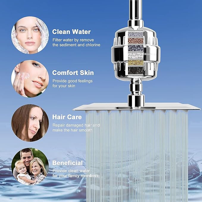 NearMoon Filtered Shower Head, High Pressure 8″Square, 5 settings Handheld Rain - Image 3