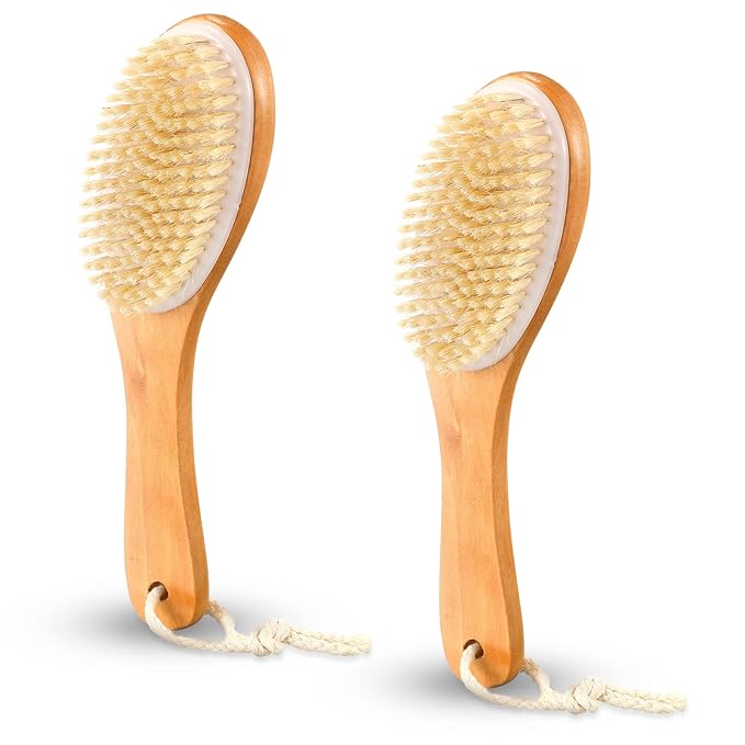 Gerrii 2 Pcs Dry Brushing Body Brush Natural Boar Bristle by Gerrii