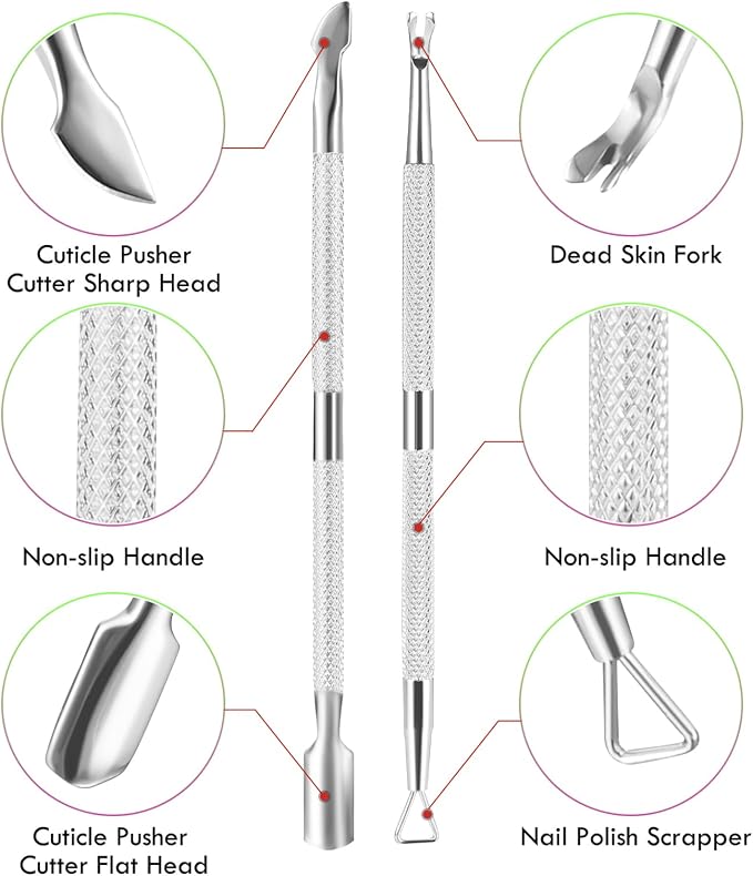 2PCS Cuticle Pusher and Cutter Remover, Xunxmas Salon Nail Scraper - Image 2