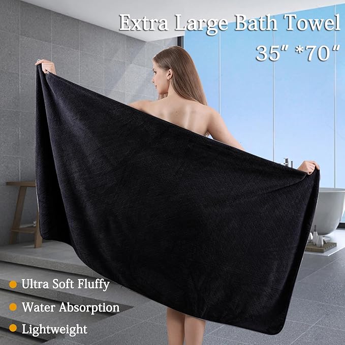 Ycosy Black Bath Towels Set 35x70 Inches - Image 2