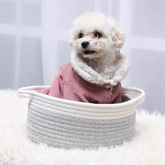 ABenkle Small Basket with Handles, Boho Decorative Rope Woven Dog Cat Toy - Image 3
