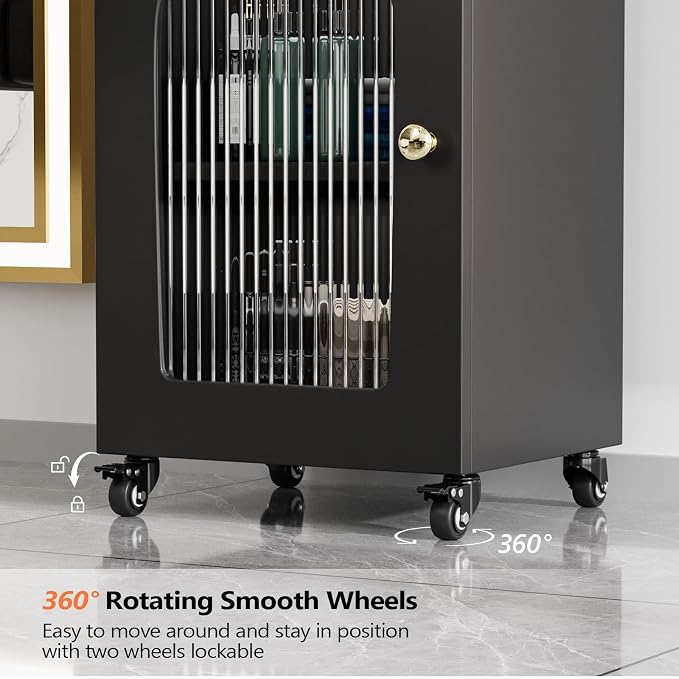 OmySalon Salon Cart with Wheels, 3-Tier Rolling Beauty Cart with Glass Door & - Image 6