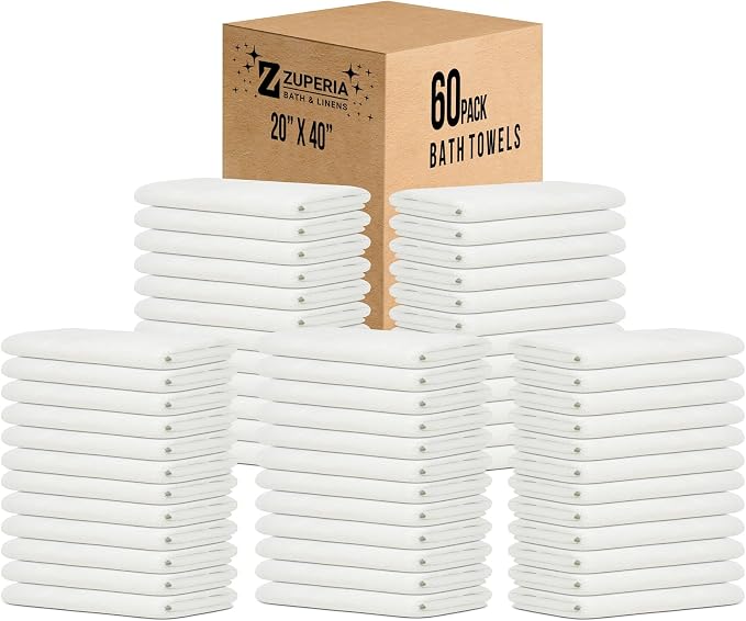 ZUPERIA White Bath Towels Bulk 60 Pack - Image 9