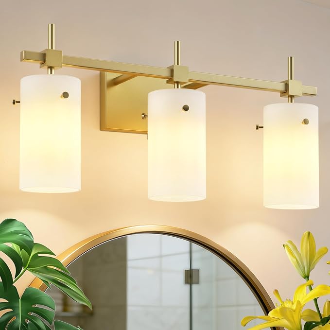 SOLFART 3-Light Bathroom Vanity Light, Modern Brushed Gold Wall Lights by SOLFART
