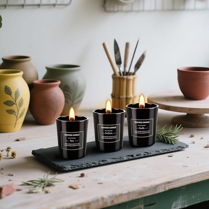 12 Pack Scented Black Candles Gift Set, Natural Soy Wax Aromatherapy Candles - Image 8