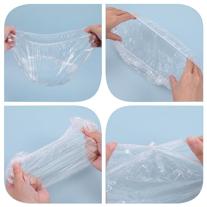Disposable Shower Caps, Large Plastic Clear Hair Cap Thickened - Image 2