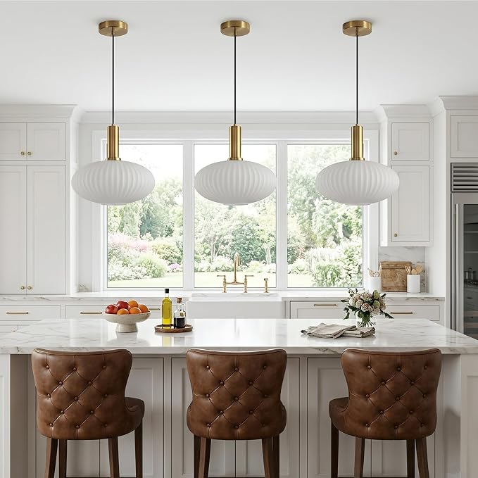 KCO Lighting Large Milk Glass Pendant Lighting Kitchen Island Brushed Brass - Image 4