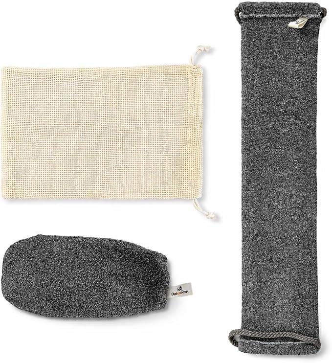 Body Exfoliator Set – Back Scrubber Strap & Exfoliating Glove, 3 Piece Shower by Unknown